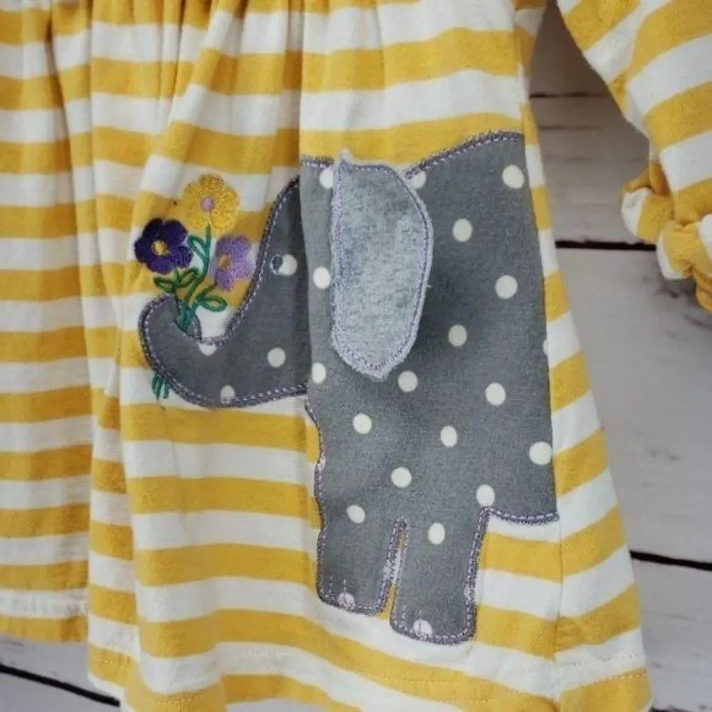 Good Lad Baby Girl Yellow & White Stripe Grey‎ Elephant Shirt Size 12 months